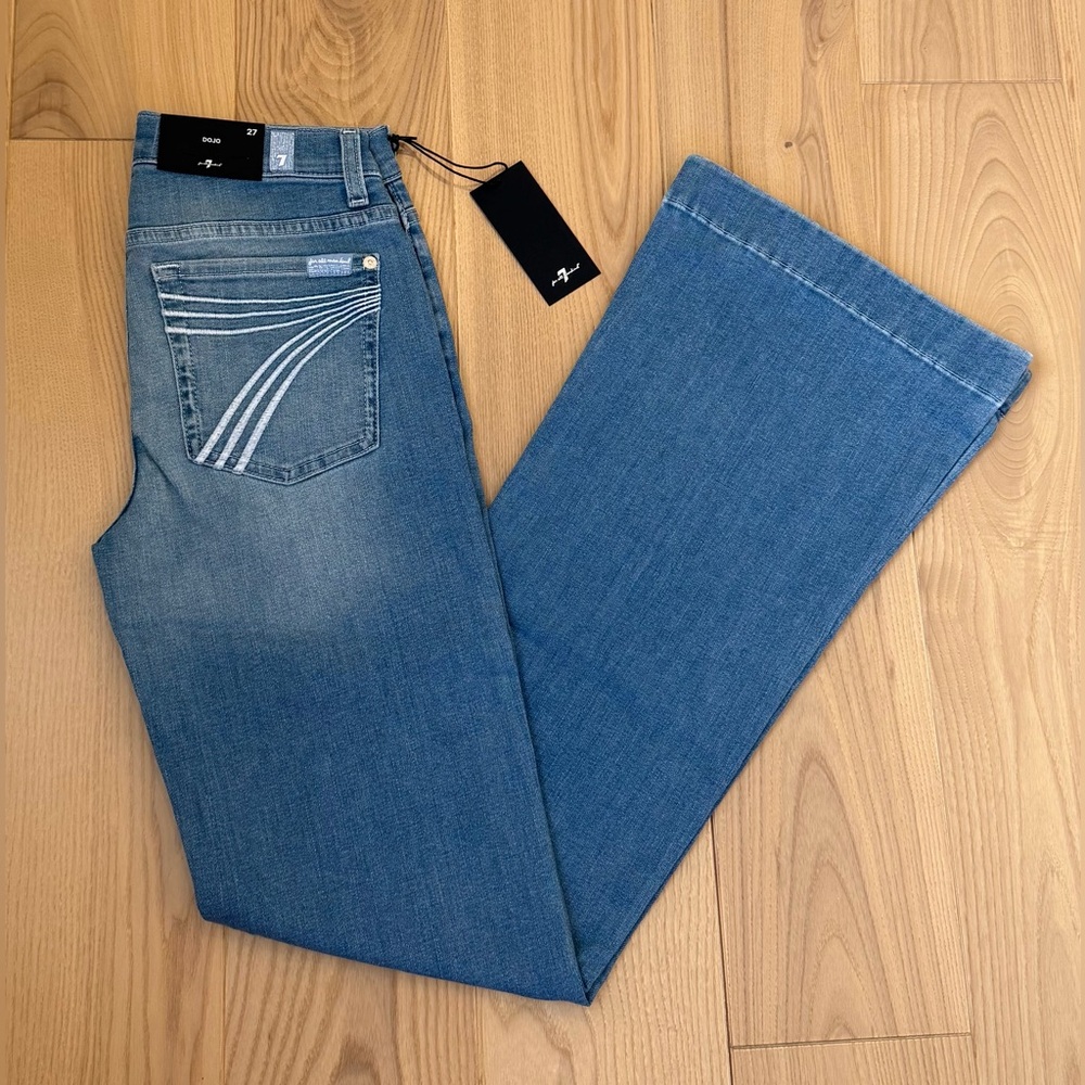 7 For All Mankind Dojo Original Jeans Women's Flare Leg Trousers NWT Size 27 - Picture 2 of 9